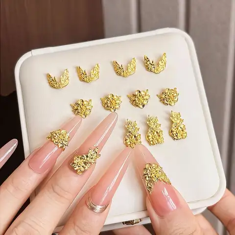 100pcs/lot 3D Gold Petal Flower Leaf Alloy Nail Art Parts Decorations Supplies Professionals Nails Accesorios Designs Charms