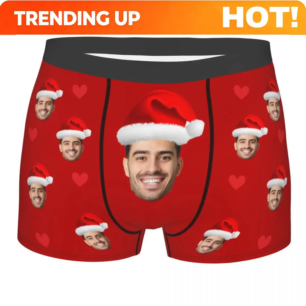 Men Personalized Face Photo Custom Christmas Gifts Long Underwear Hot Boxer Shorts Panties Homme Mid Waist Underpants Plus Size