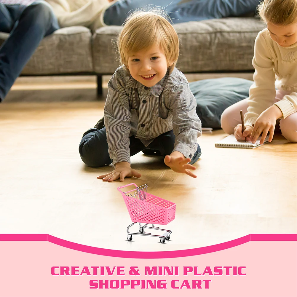 

4 Pcs Kids Shopping Cart Toy Small Accessories Metal Grocery Carts Pink Plastic Child