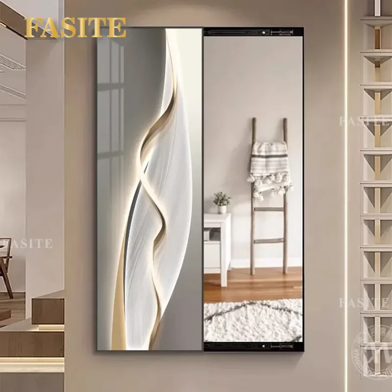 For Modern Light Luxury Hidden Full Body Mirror Push Pull Hanging Painting Entrance Decorative Wall Art with Reflective