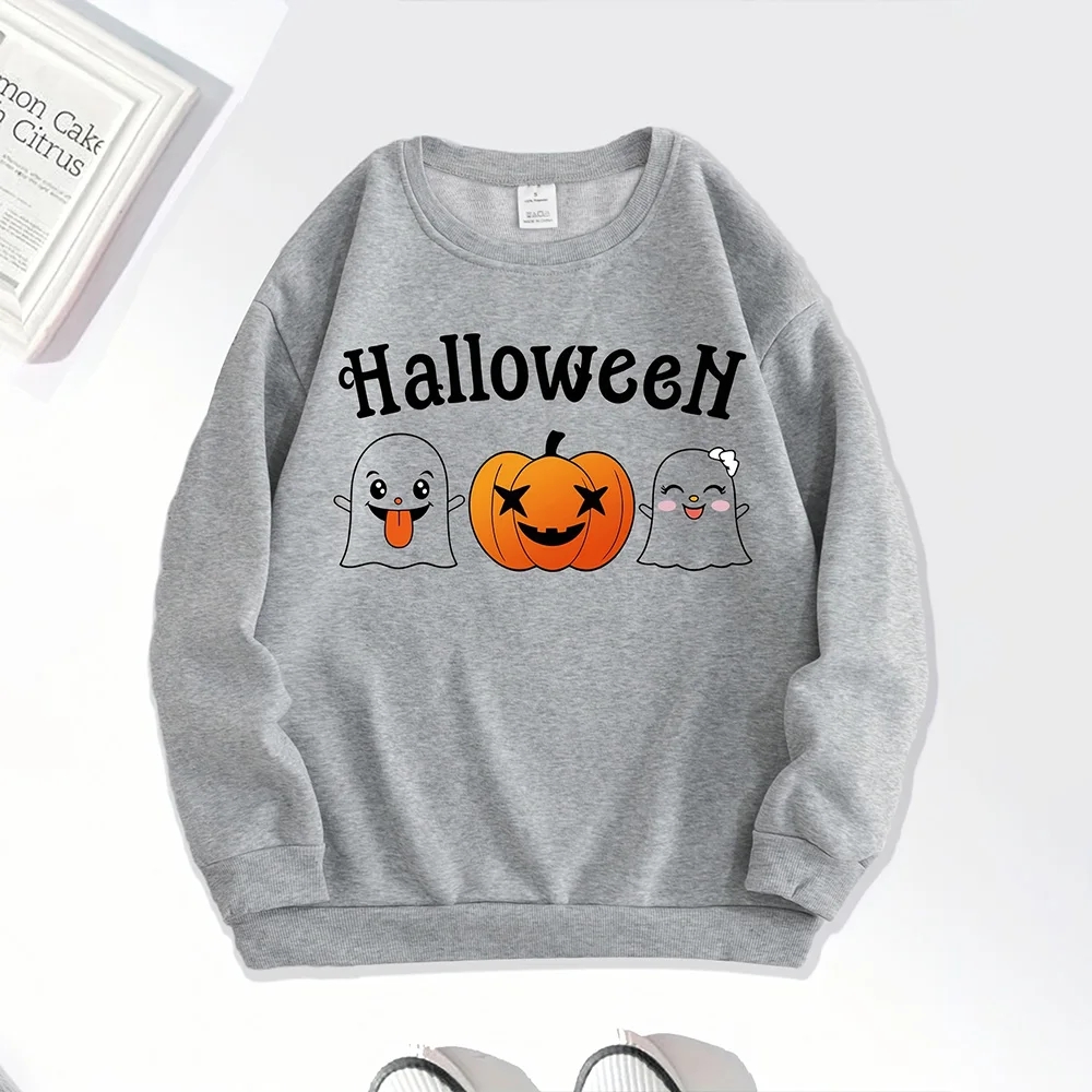 

Halloween Long Sleeve Sweatshirt Round Neck Loose Long Sleeve Pullover Halloween Party Style Costume Pumpkin Letter Pullover