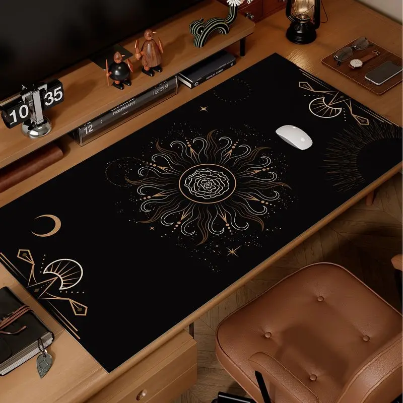 VIKAMA Witchy Celestial Star Map Mousepad Dark Gold Moon Phase Zodiac Waterproof Non Slip Oversized Computer Desk Mat