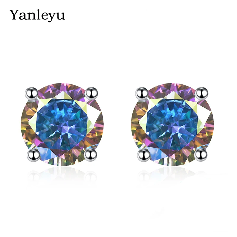 

Yanleyu Classic 1ct Round Colorful Cubic Zirconia Stud Earrings for Women Men Solid Silver Color Fashion Jewelry PE039