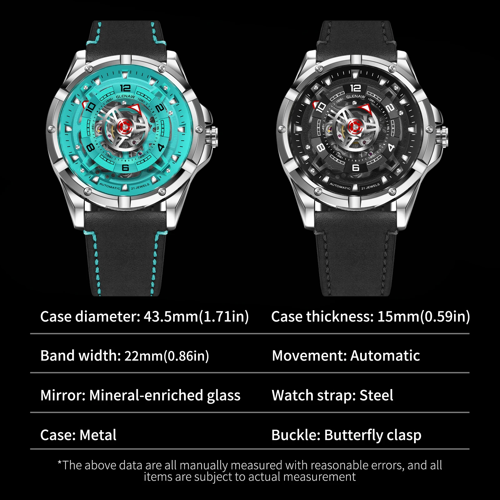 2026 GLENAW Design New Skeleton Dial Mechanical Watch Men's Night Light Luxury Watch Waterproof Automatic Watch Hot Selling