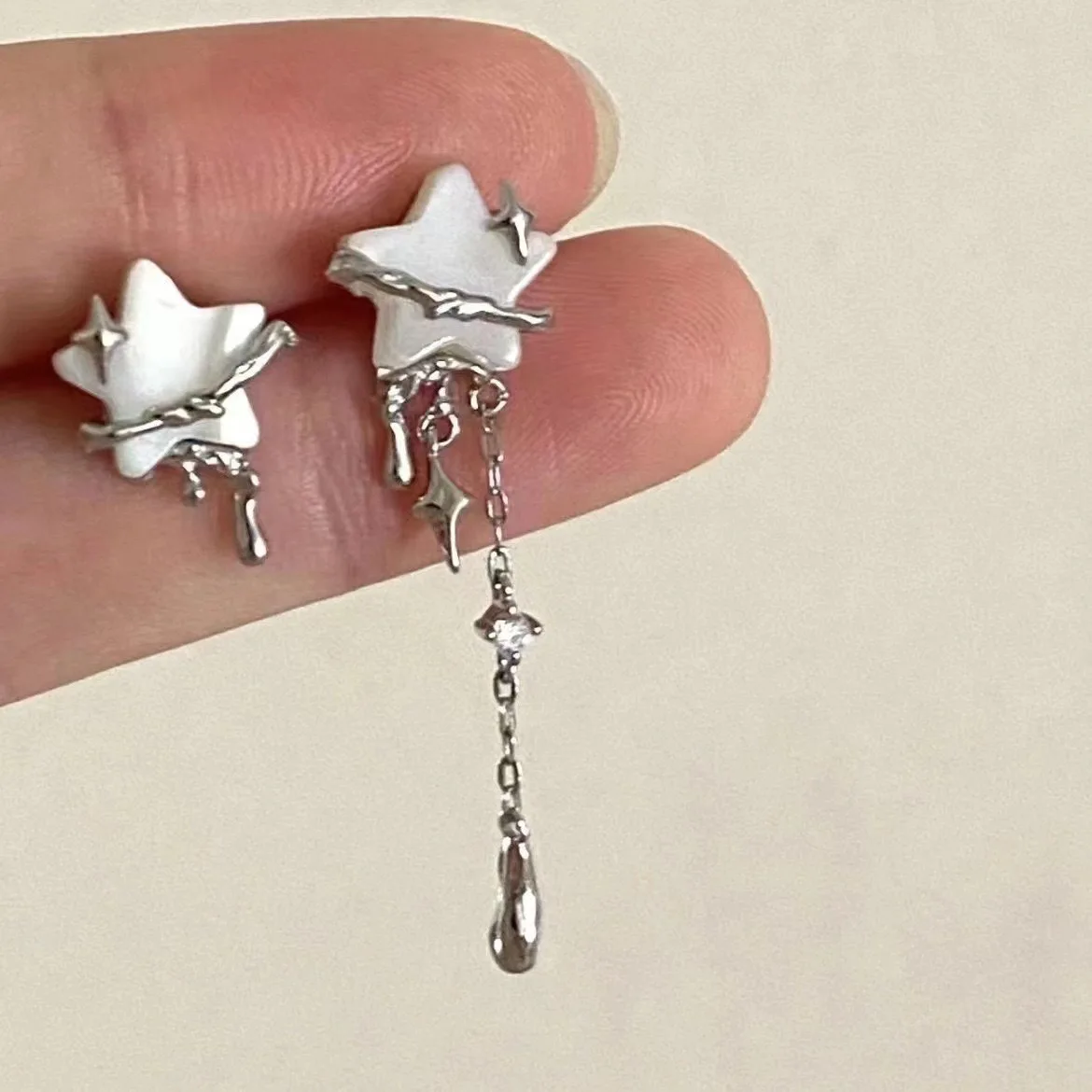 

New Asymmetrical Earrings Sea Blue Heart-Shaped Starfish Earrings Inlaid Zircon Imitation Pearls Gentle Sweet Female Earrings