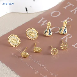 MHS.SUN Zircon Virgin Mary Portrait Stud Earrings for Women Exquisite Gold Plated Santa Maria Earring Religion Jewelry Gift