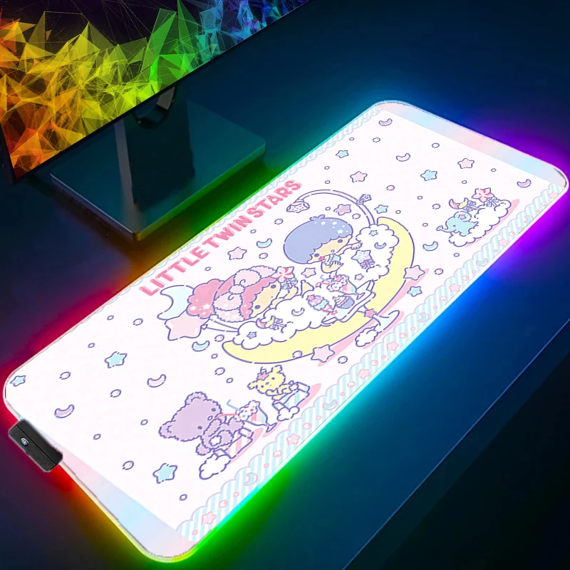 لوحة ماوس RGB L-little Twin Star من نوع سرعة الكمبيوتر سجادة لمشغل الرياضات الإلكترونية ولوحة مفاتيح الكمبيوتر المحمول LED Kawaii Mousepad حصيرة مكتبية