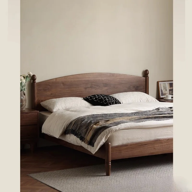 Solid wood bed, North American black walnut bed, retro minimalist modern double bed