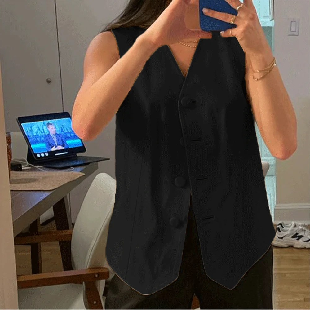 New in Women's Vest Casual Sleeveless Jacket Top for Women Single Breasted Modern Trendy Waistcoat 2024 Female Outerwear Vests