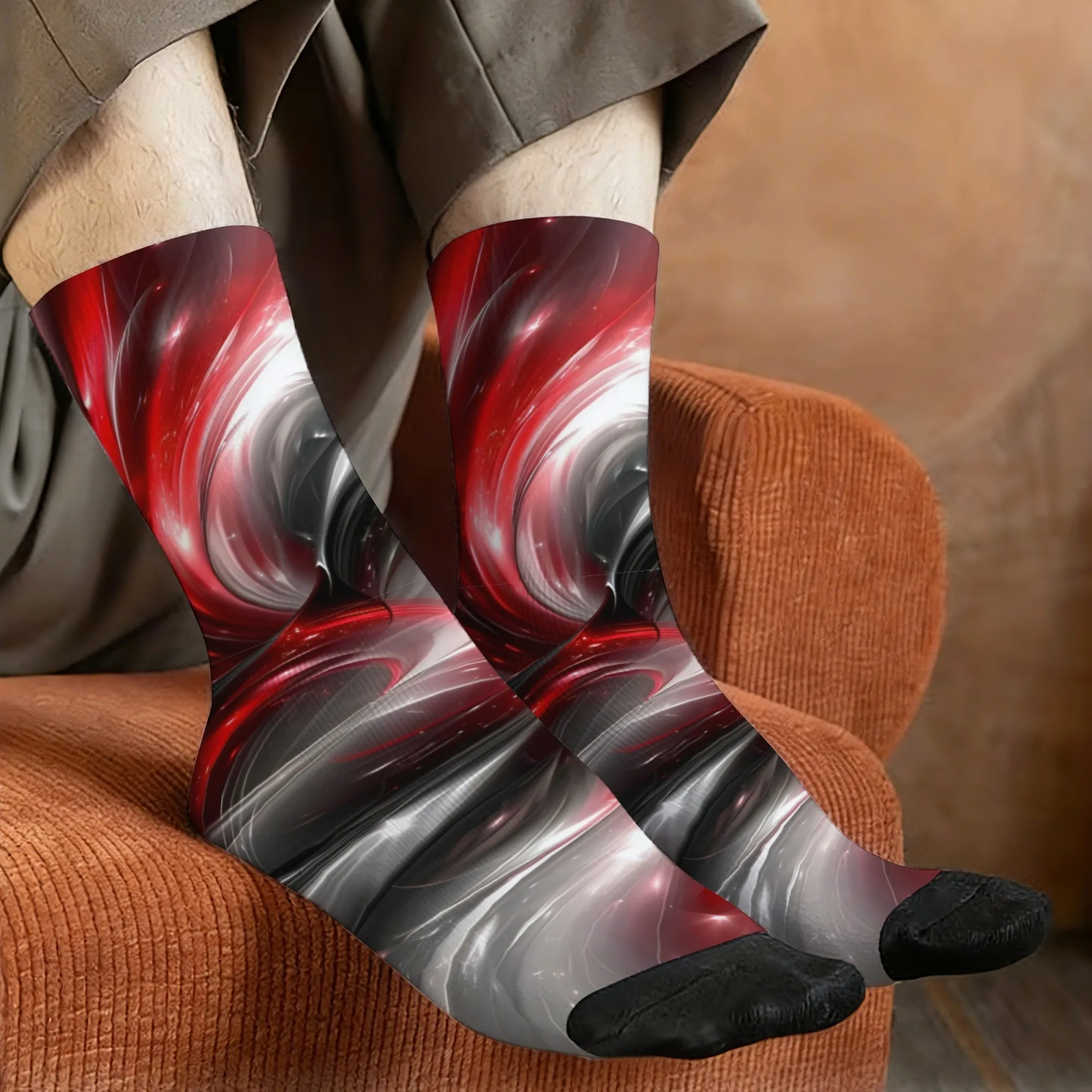 Swirling Light Socks Comfortable Skin-Friendly Breathable Men's Socks Sports Fitness Hiking Punk Style Casual Wear Novelty Socks