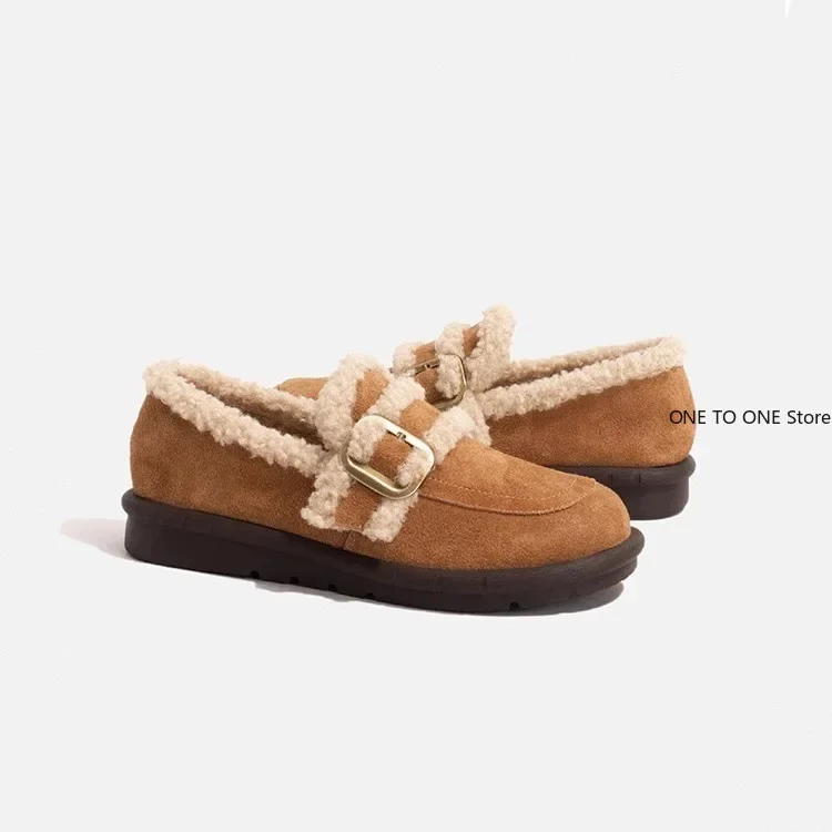 Women Loafers Fur Round Toe Clogs Platform Female Shoes Winter Creepers New Dress Rome Flock Mid-Calf Solid Snow Boots Basic Med image 4