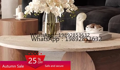 

stone coffee table high-end wabi sabi circular office artist home light luxury creative retro living room small apartment