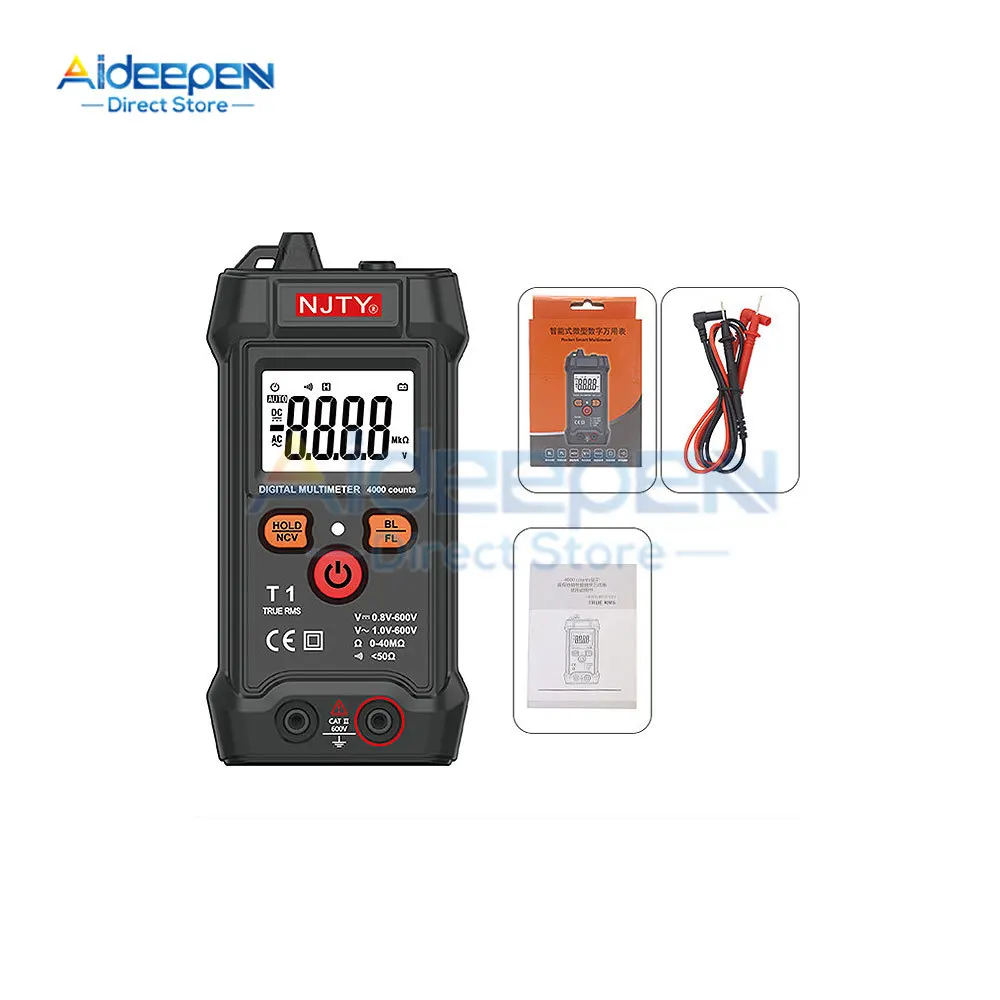 T1 Multimeter Digital Professional AC DC Current Voltage Detector Pen True RMS Capacitance Auto Range Multimeter 600V 4000 Count