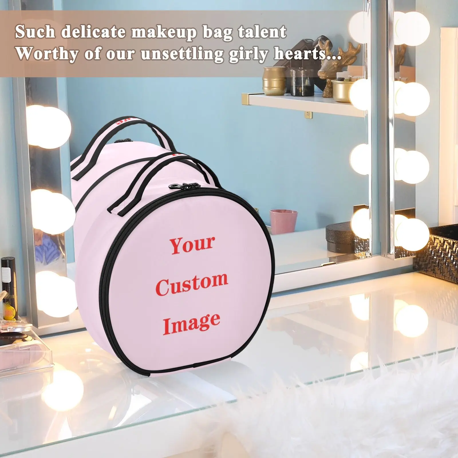 Round hard partition Cosmetic Bag Organizer Women Travel Make Up Customized Pattern Cosmetics Suitcases Makeup Toiletry Bag New