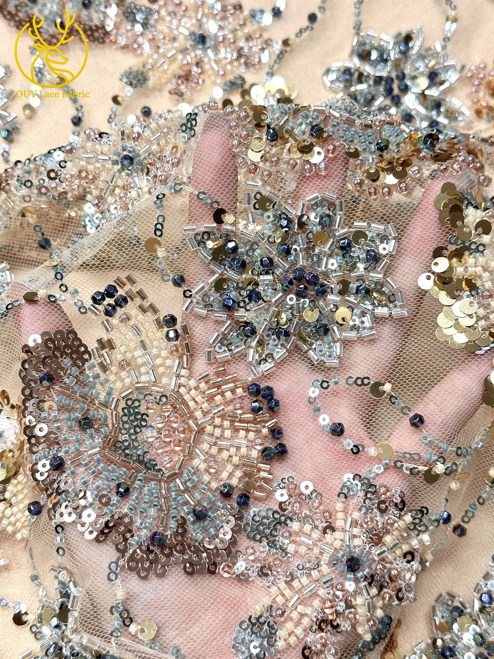 Luxuriöses High-End Nigerianisches Damen-Partykleid für Abschlussball 2026, Afrikanischer Bräutigam-Stickerei-Perlen-Spitzenstoff, Französische Pailletten-Spitze – Detail 8