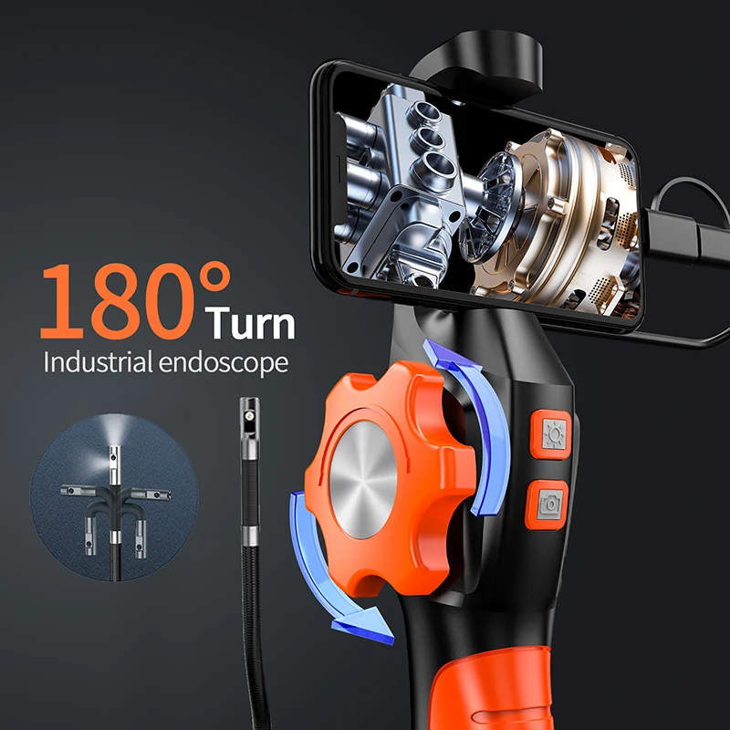 Dual Lens Two-Way Articulating Borescope 1080P HD Handheld Boroscope with 8 LED Lights Snake Camera For IOS Android