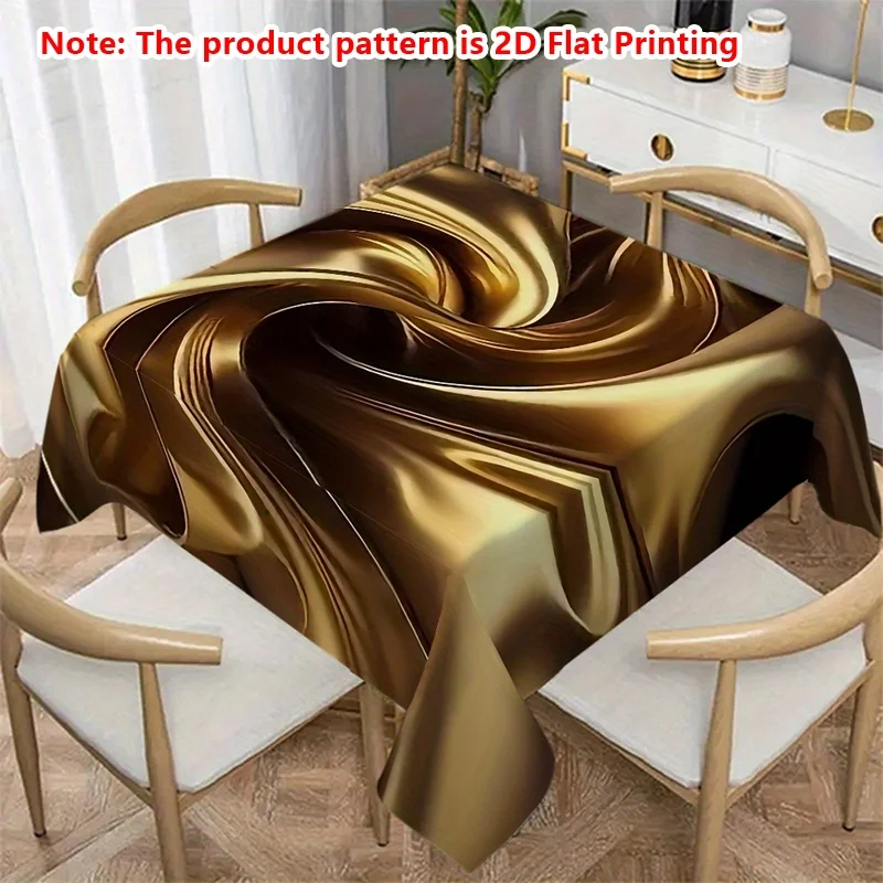 1pc Modern Gold Swirl 2d Flat Printing Tablecloth Metallic Liquid Art Table Cover For Dining Kitchen Home Decor Recta