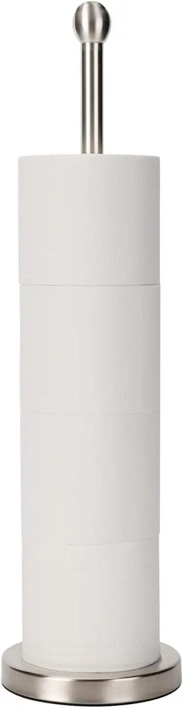 

Compact Floor Standing Toilet Paper Holder Stand with Reserve for 4 Rolls, Brushed Nickel Bathroom Storage