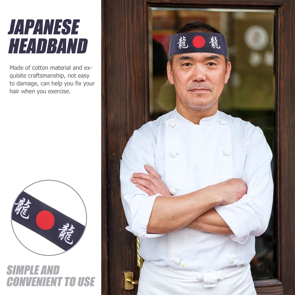 

2Pcs Japanese Headband Cotton Sweat Absorption Sports Hairband for Karate Cooking Samurai Headband