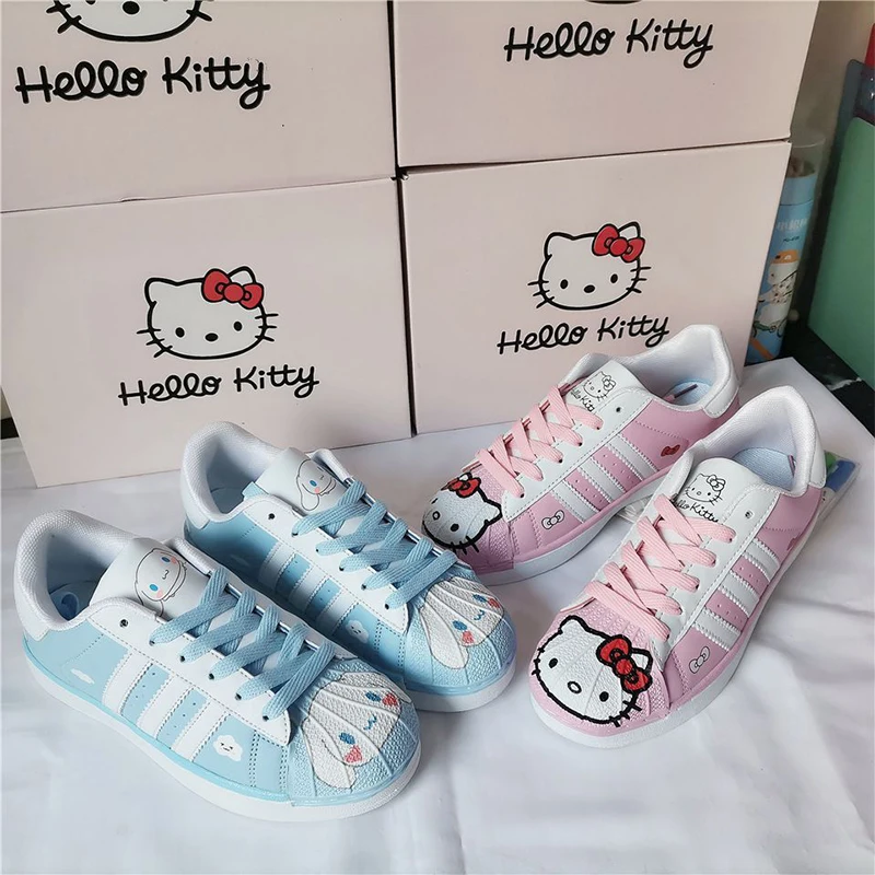 

Милые Кроссовки Hello Kitty из аниме Sanrio с ракушками, милые Мультяшные школьные кроссовки с сердечками, симпатичные игрушки для девочек