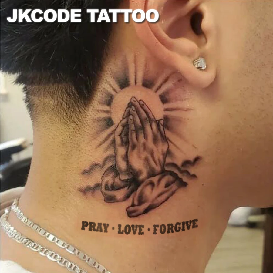 Temporary Tattoos, Sketch Tattoo, Holy Maria, Pray & Love, Waterproof, Botanical, Hand Tattoos, Magic Tattoos, Lasts 1-2 Weeks