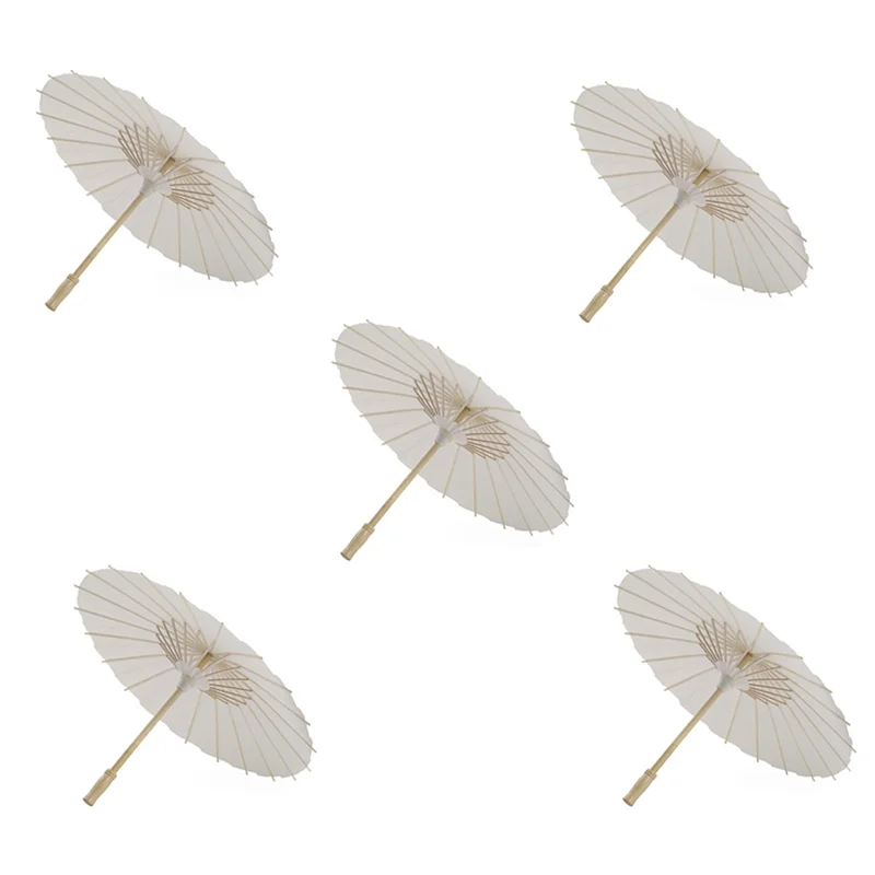 5PCS Paper Parasol 60Cm Beach Umbrella White DIY Umbrella Photography Props for Baby Shower Party Wedding