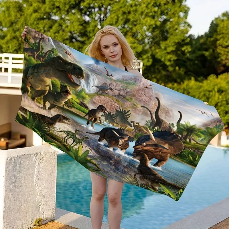 Customize Dinosaur-Printed Beach Towel: Dive into a Prehistoric Beach Experience! Suitable for towels, bath towels, beach towels
