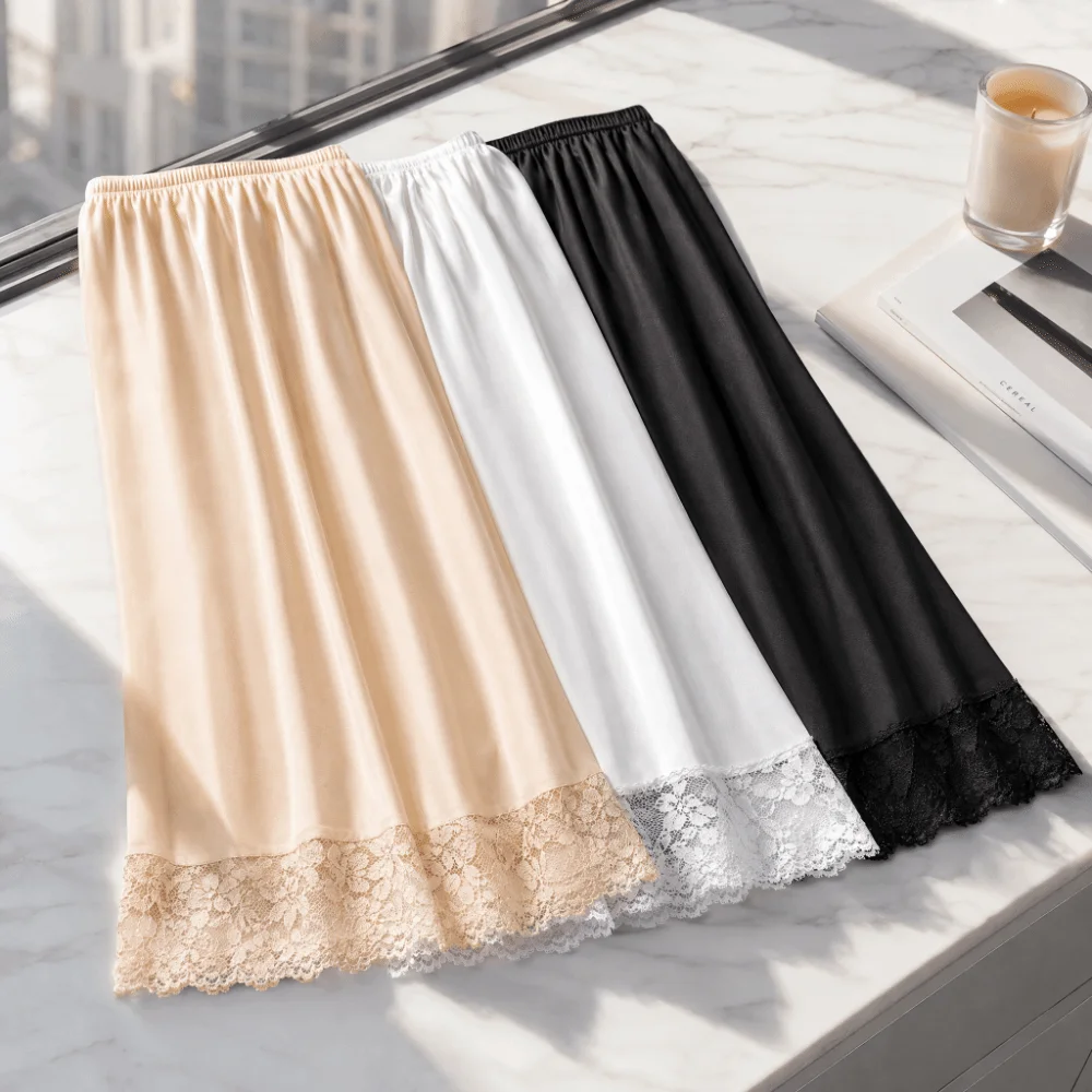 Thin Ice Silk Modal Female Half Length Skirt Anti-glare Anti-Penetrating Underskirt Lace High Waist Elastic Basic Underskirt