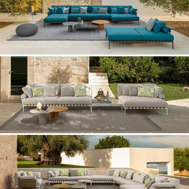 Premium L-Shaped Rope Woven Outdoor Sofa Set Waterproof Patio Lounge Furniture for Villa Garden Backyard