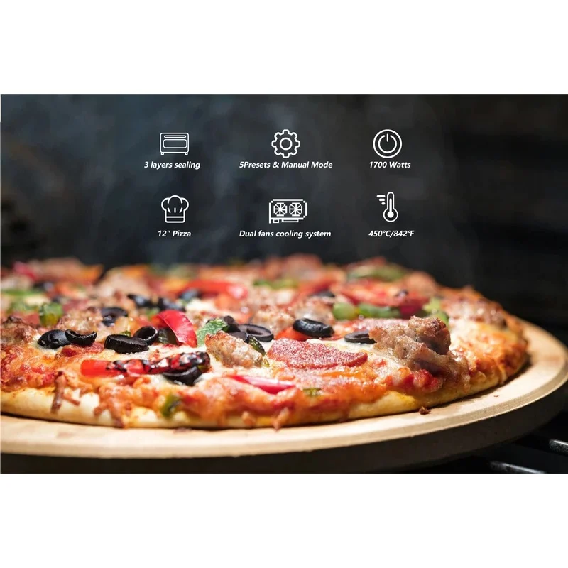 Competitive Price Modern Style 1700w Electric BBQ Pizza Oven Ventless for RV & Outdoor Use Includes Baking Pan