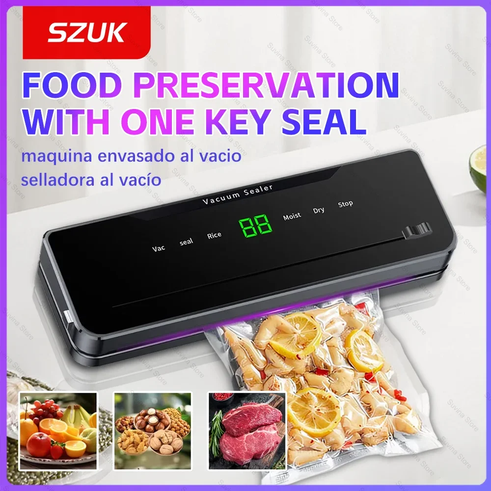 Food Vacuum Sealer Built-in Cutter Touch Button Dry Wet Kitchen Food Storage Sealing Machine with UV Vacuum Packaging Machine