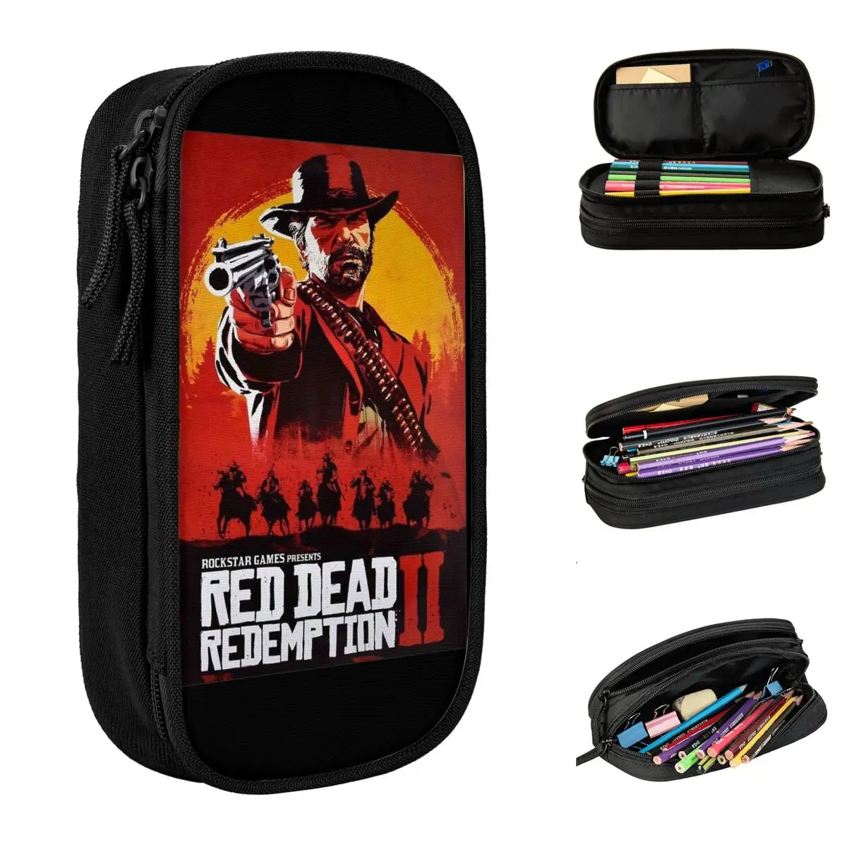 Large Capacity Pen Box Red Dead Redemptions Rockstar Games Merch Double Layer Pen Case Girl Makeup Bags Gift