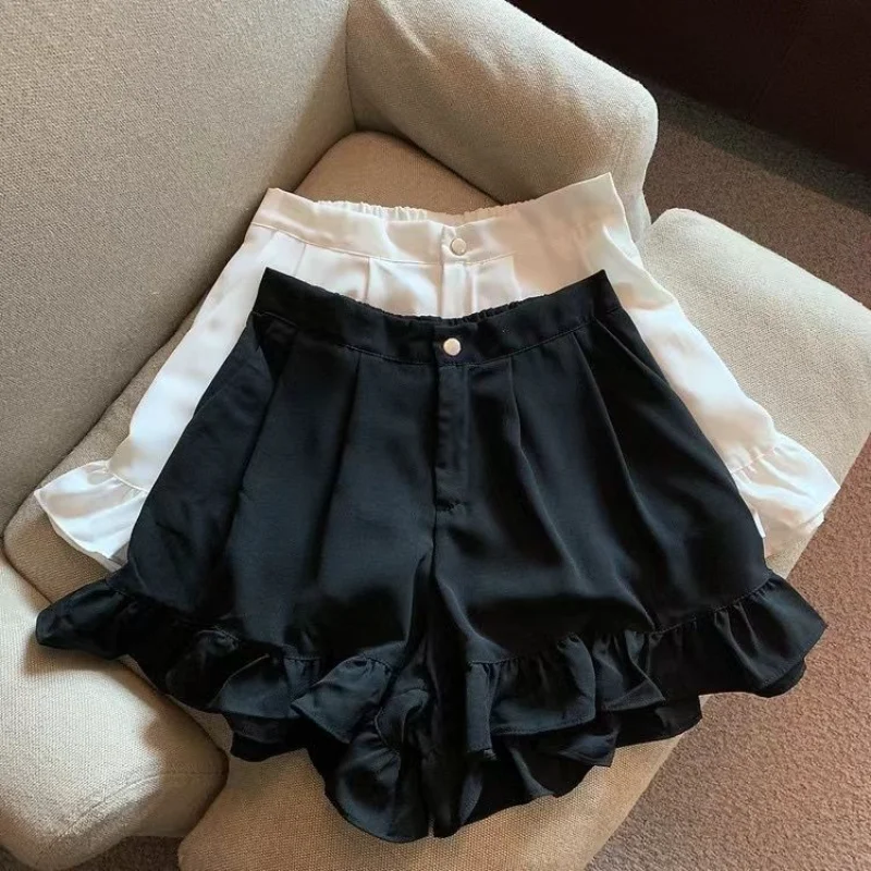Summer Shorts Women's Clothing Sweet Ruffles High Waist Wide Leg Pants 2026 Now Bottoms Loose White Pantalones Cortos De Mujer