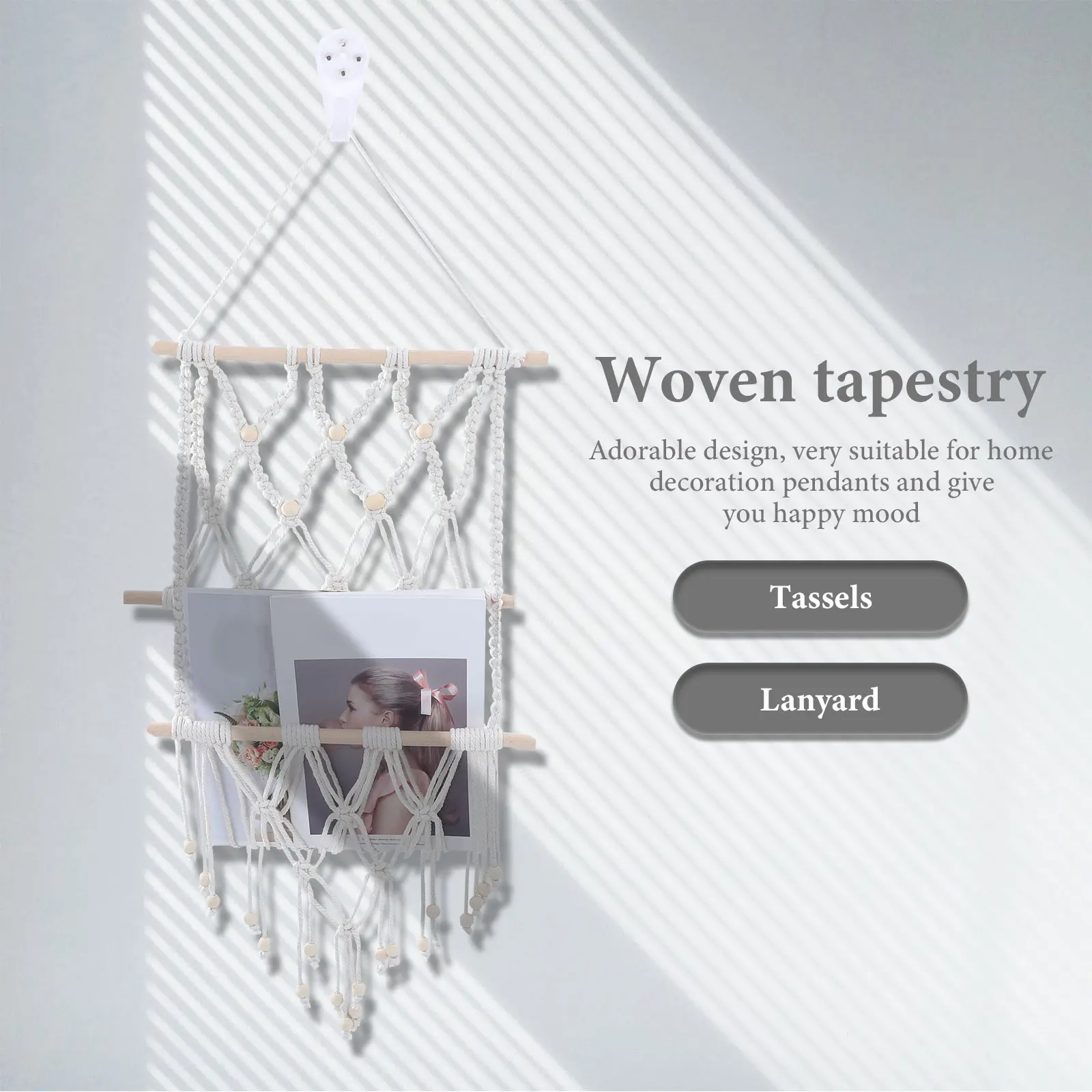 

Woven Tapestry Hanging Holder Decorative Tassels Cotton Rope Wall Hanging Magazine Rack Macrame Bedroom Living Room Decor Plant