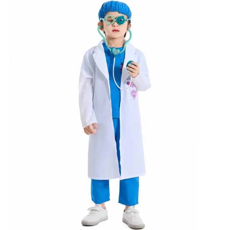 Umorden Child Kids Surgeon Doctor Costume Uniform Scrub Suit Coat for Boys Girls 3 Color Role Play Medical Kit