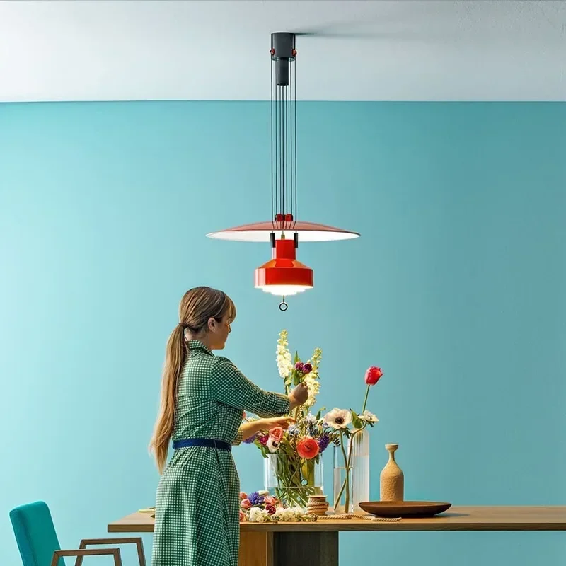 Minimalist restaurant lifting pendant light Nordic creative desk office bar lifting light stretchable flying saucer light