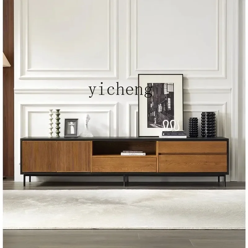 

XL black oak TV cabinet Nordic modern retro color matching teak solid wood TV cabinet