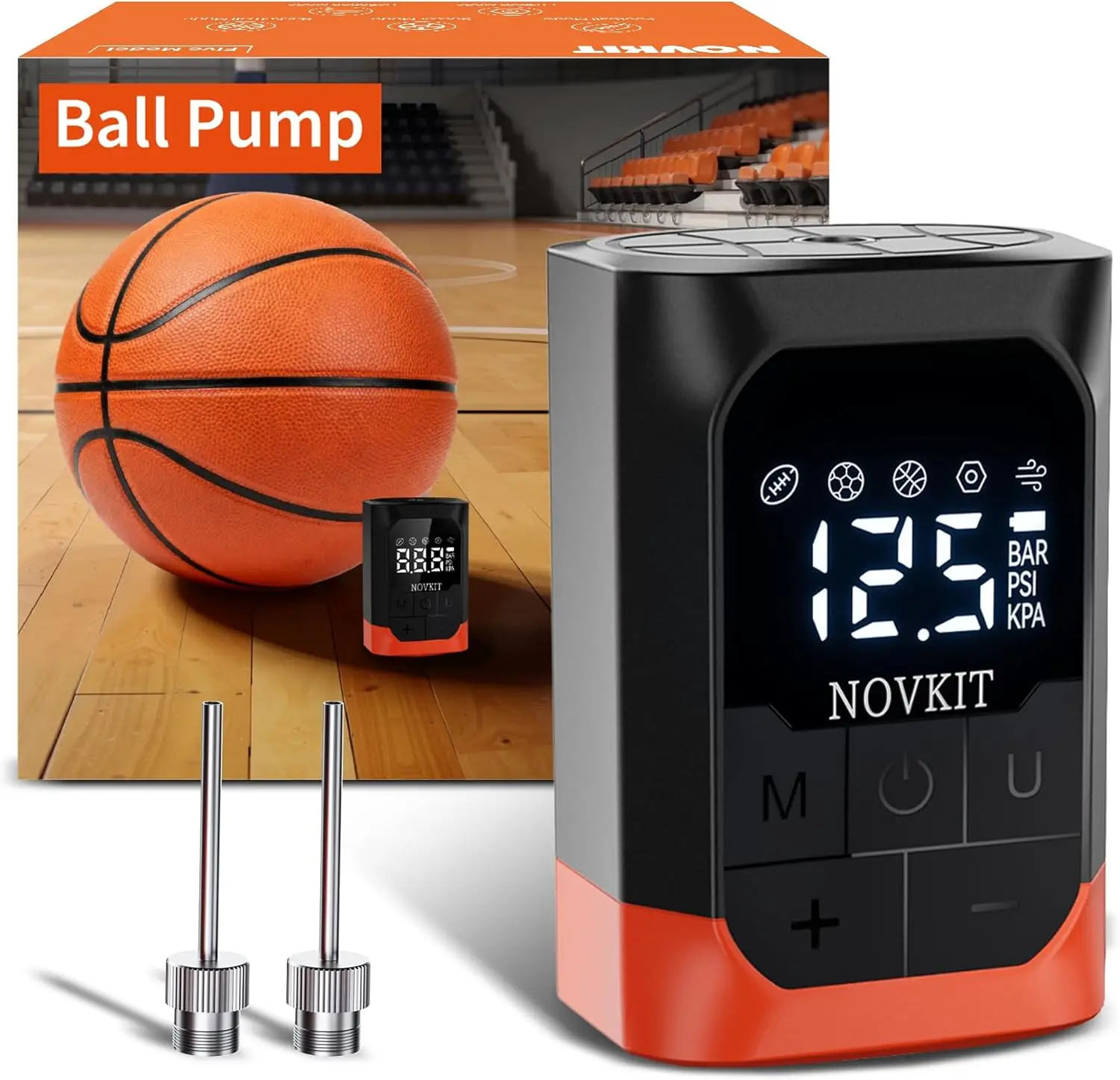 

Portable Electric Ball Pump Inflator and Deflator with Foldable Needle, Rechargeable Battery Powered Sports Ball Air Pump with Pressure Gauge for Basketball, Soccer, Football