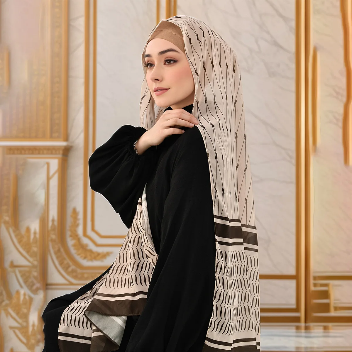 New Hot Sale Digital Print Chiffon Long Scarf for Women, Fashion Versatile Shawl Turban Headwrap Cross Border