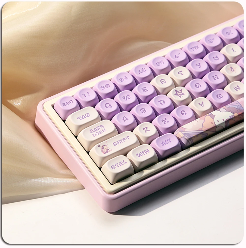 ZUOYA Purple Rabbit Theme Personality Keycaps for Mechanical Keyboard PBT 132 Key Caps Cute MOA Height Custom for K500 GMK87 67