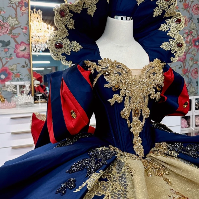 Koningsblauw Glanzende Quinceanera Jurken Uit De Schouder Applique Kant Kralen Kristal Strik Tull Feest Verjaardag Sweet 16-jurk Vesti