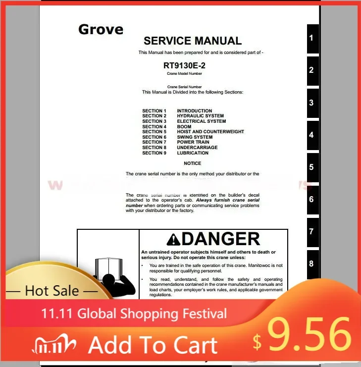 

SpecDiag Grove Mobile Cranes All Full Model Part Manual, Operator & Maintenance Manual, Service Manual
