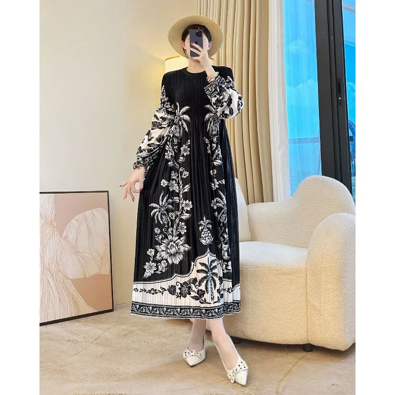 فستان نسائي عتيق مطوي مياكي خريف جديد كم طويل مقاس كبير فضفاض قابل للتمدد طويل أنيق ملابس ركاب أوروبا وأمريكا #4