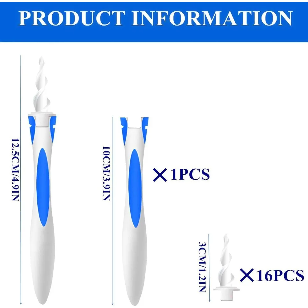 Earwax Removal Spiral Ear Wax Removal Tool, Reusable Kit, Safe Ear Cleaner with 16 Pcs Soft Flexible Replacement Tips