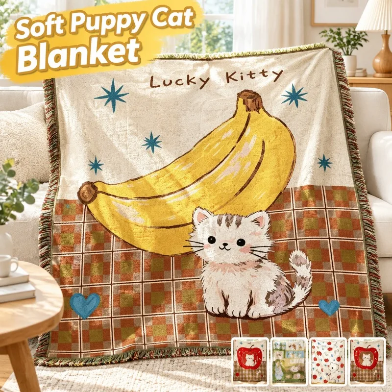 Soft Puppy Cat Blanket, Personalized INS Style Printed Throw Blanket, Multi-purpose Wall Hanging Decor Cover for Sofa Bedroom