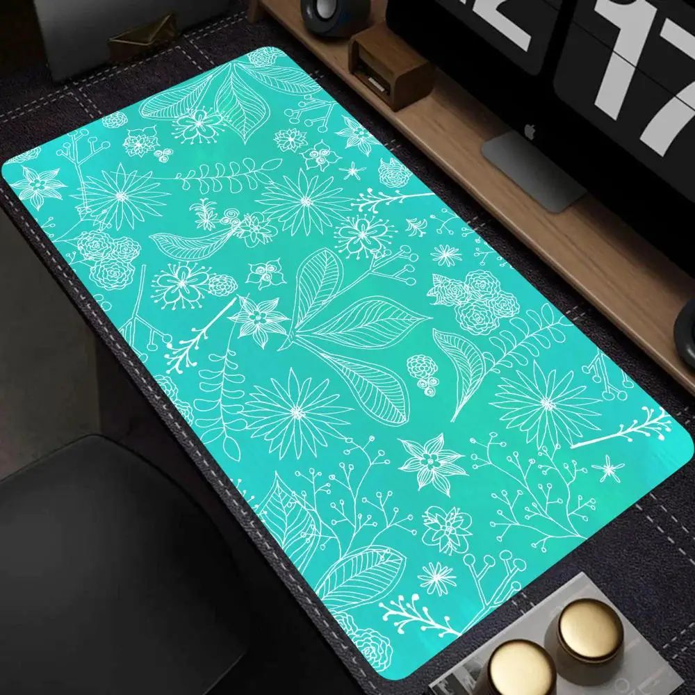 Pflanzen- und Blumen-Mauspad, großes Mauspad mit genähtem Rand, XXL-Tastaturpad, Schreibtischzubehör, perfekt für das Heimbüro