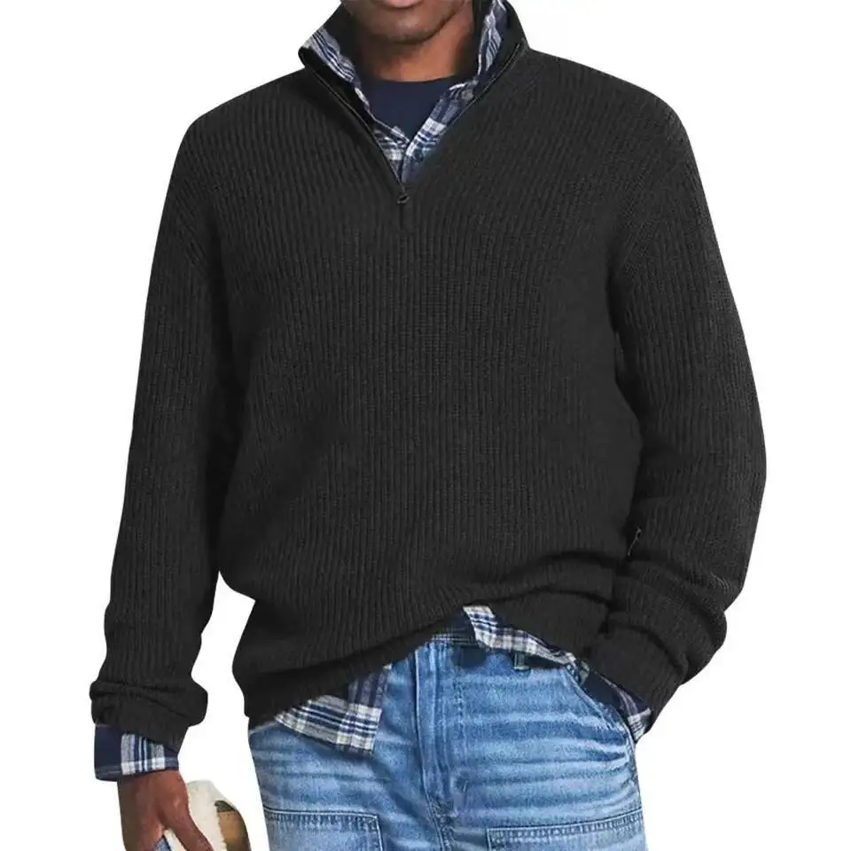Autumn Winter Men Zipper Sweater Solid Half High Collar Sweatshirts Pullover Men's Knitted Loose Tees Shirt Oversized Tops S-5XL