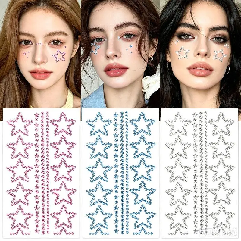 Halloween 1Pcs Stage Face Makeup Glitter Adhesive Patches 3D Illusion Aurora Butterfly Heart Gem Crystal Diamond Stickers