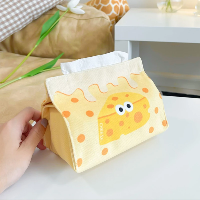 2pcs Cheese Tissue Box Cute Cartoon Drawing Paper Box Living Room Dining Room Minimalist Tabletop Fabric Tissue Bag Tissue Boxes