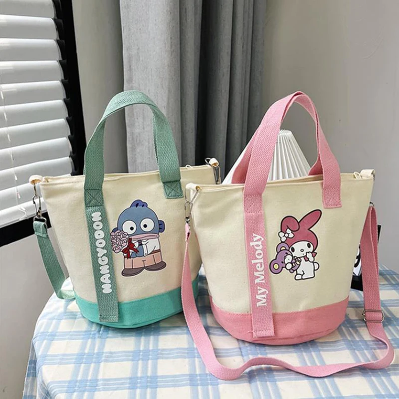 Sanrio Canvas Tote Kuromi Cartoon Handsome Carrying A Commuter Bucket Woman Shoulder Straddle Bag